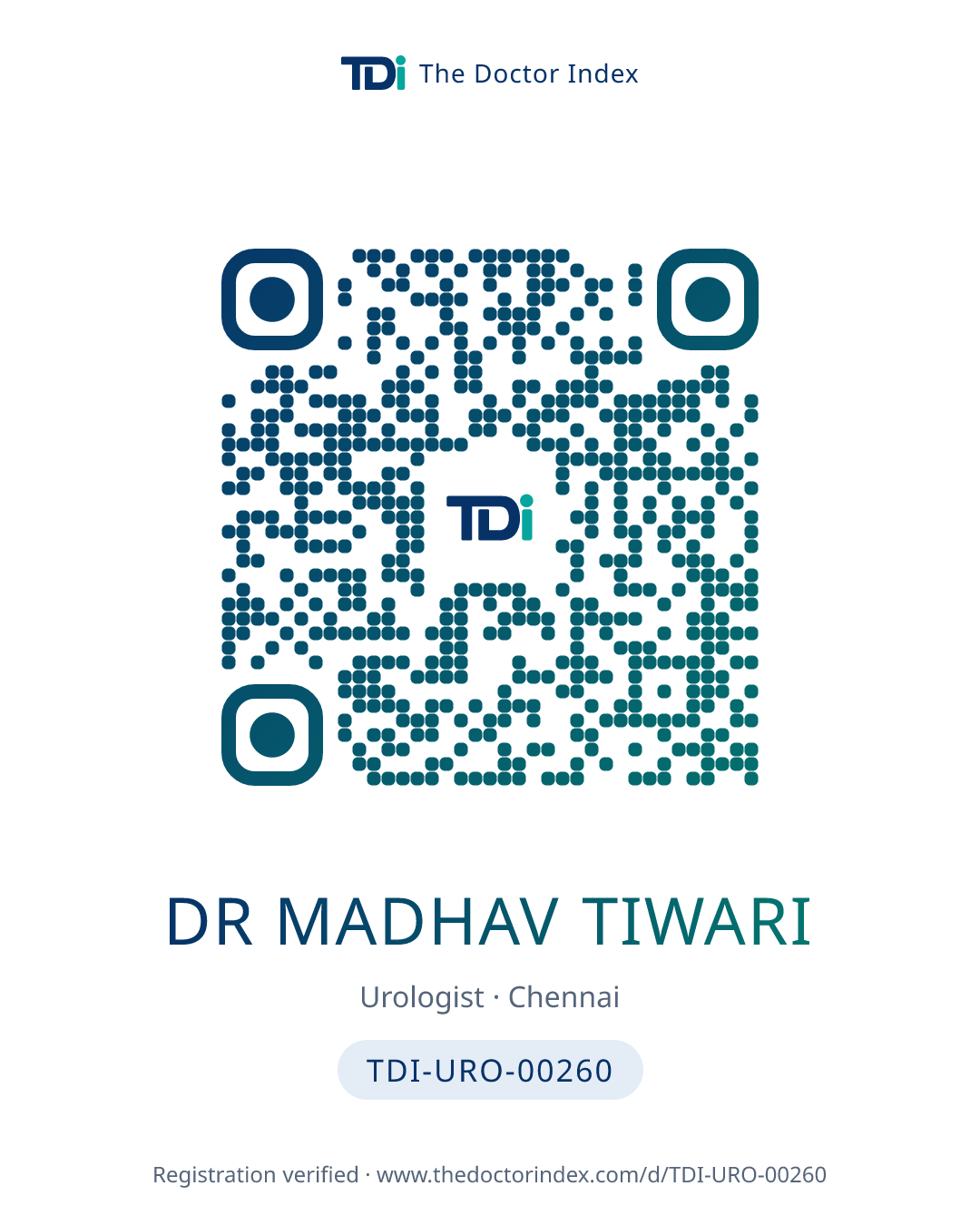 QR card for Dr Madhav Tiwari, TDI-URO-00260