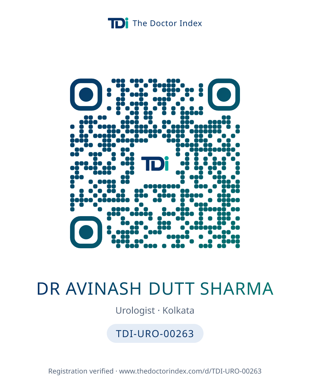 QR card for Dr Avinash Dutt Sharma, TDI-URO-00263