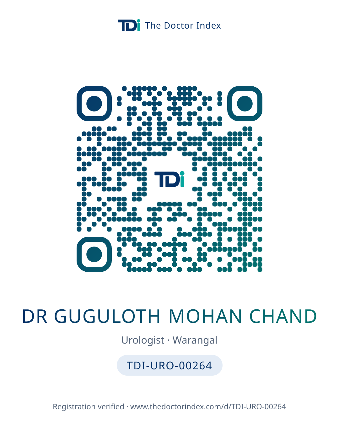 QR card for Dr Guguloth Mohan Chand, TDI-URO-00264