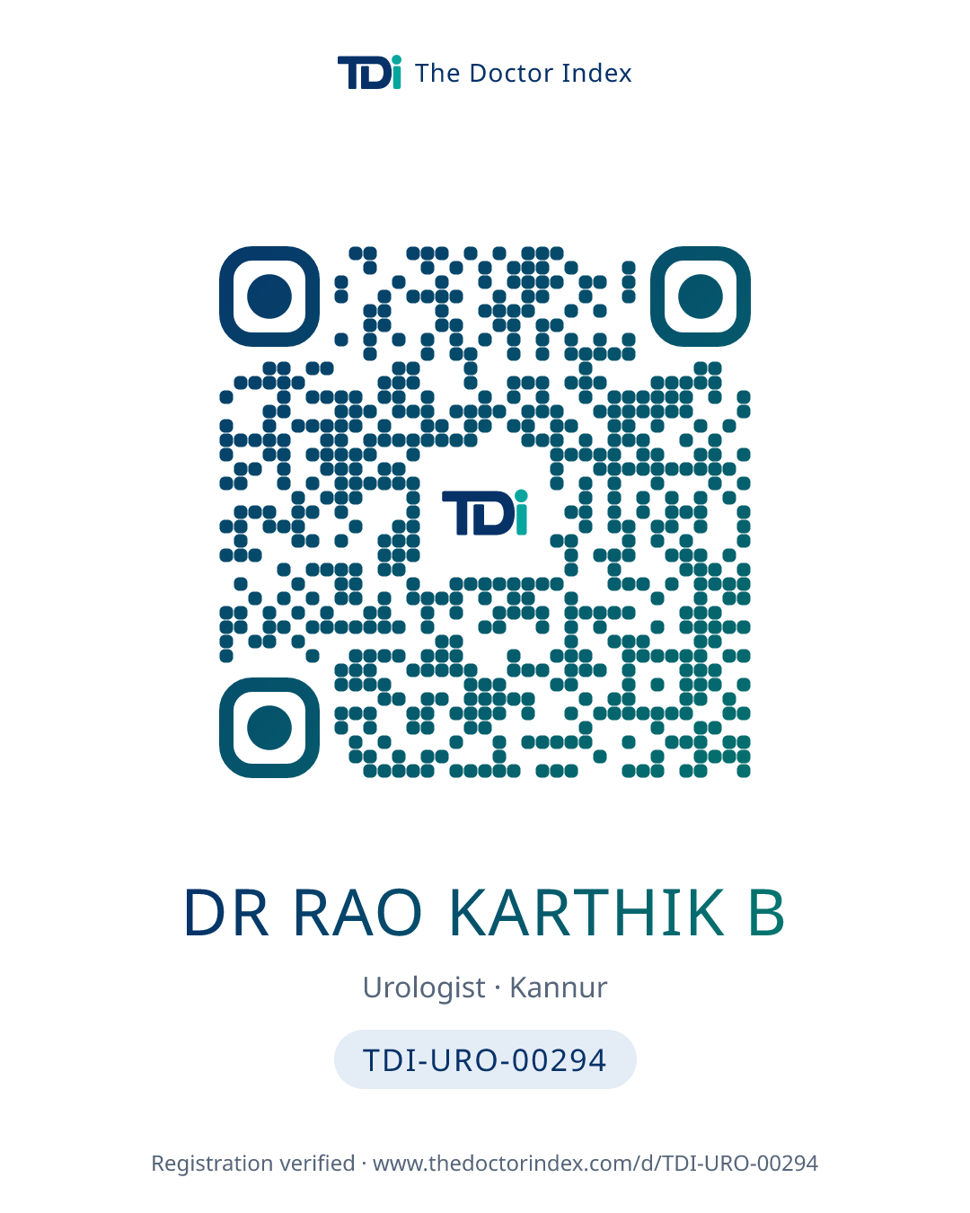 QR card for Dr Rao Karthik B, TDI-URO-00294